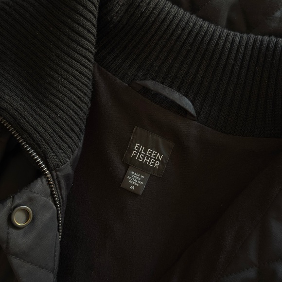 Eileen Fisher Black Quilted Puffer Jacket With A Ribbed Collar And Cuffs Size M - Picture 4 of 14